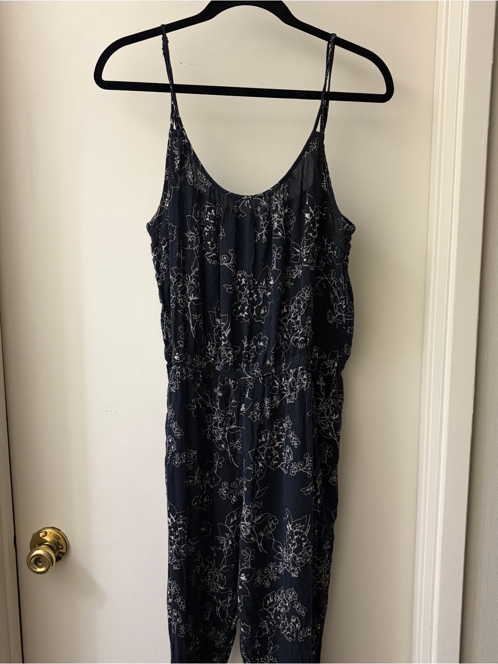 Abercrombie & Fitch Navy Floral Spaghetti-Strap Jumpsuit - Picture 2 of 14